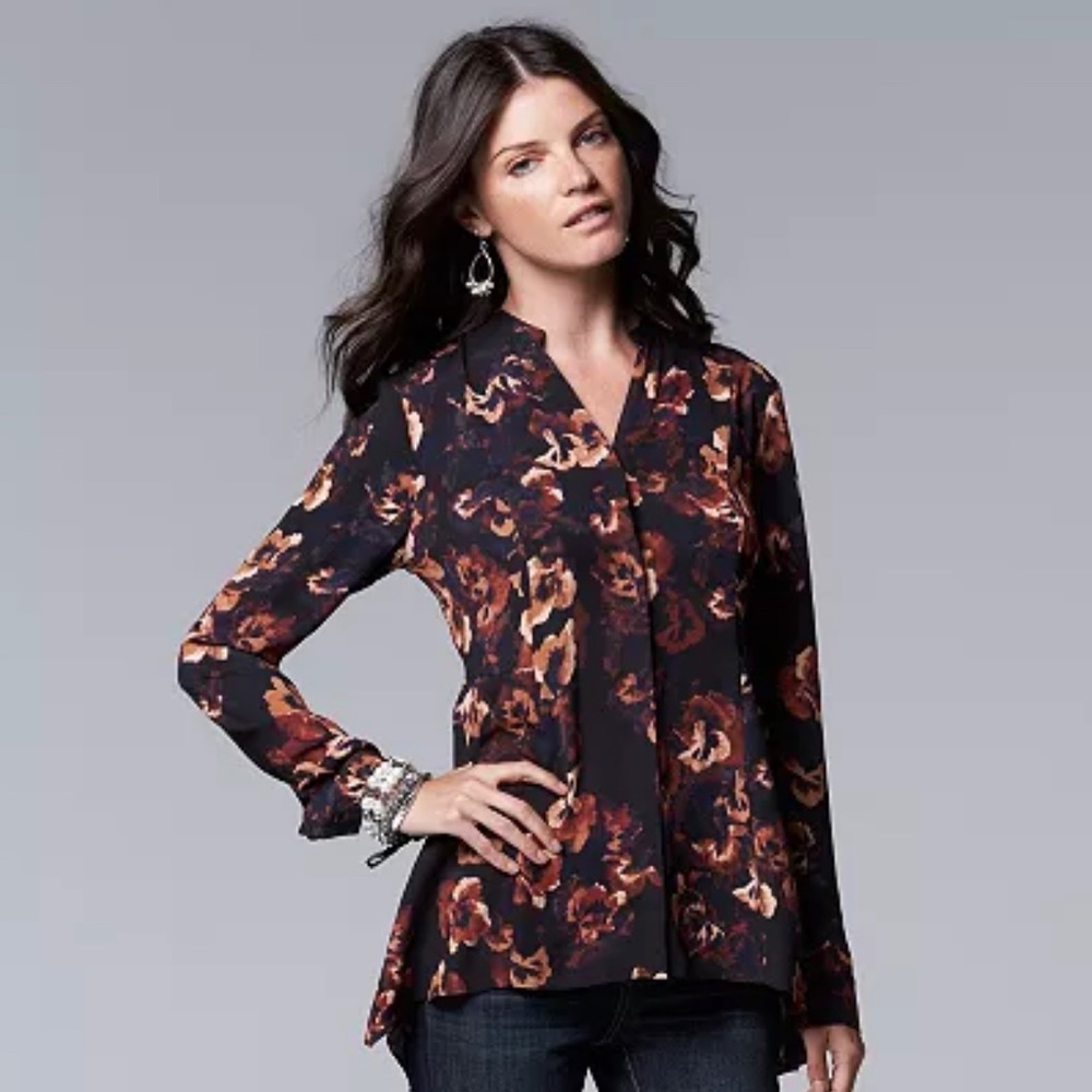 Simply Vera Wang Floral Print Handkerchief-Hem Blouse